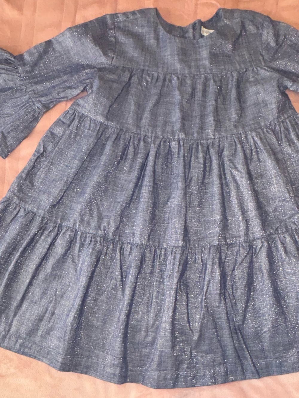 Gymboree Sparkle Blue Tiered Dress with Bell Sleeves Girls Size 7